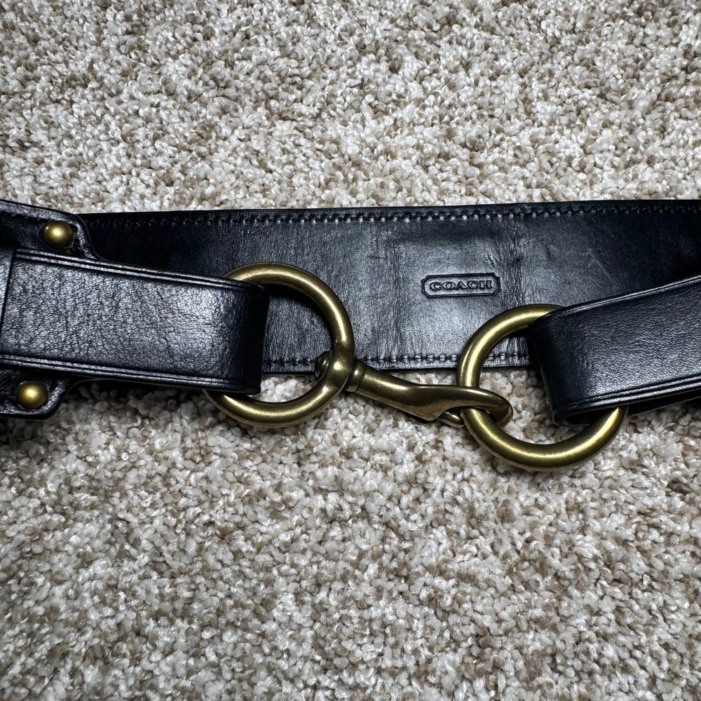 Coach Leather Horsebit Style Belt Brass Double Rings Branded Studs - Picture 6 of 16